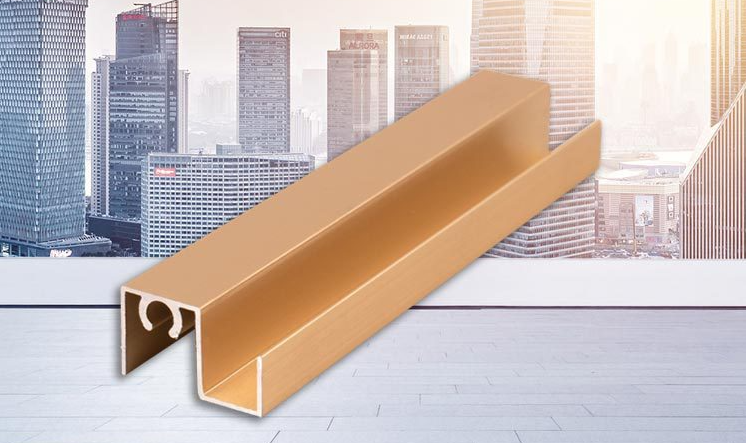 Push-and-pull wardrobe door profiles, minimalist champagne-colored aluminum allo