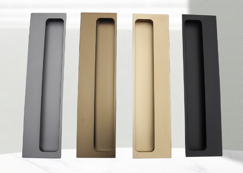 Embedded hidden button handles for kitchen cabinets and wardrobes. Home decorati