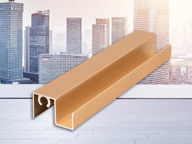 Push-and-pull wardrobe door profiles, minimalist champagne-colored aluminum allo
